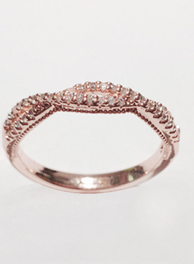 品wish玫瑰金交错双环镶锆石戒指跨境小众设计感指环手饰