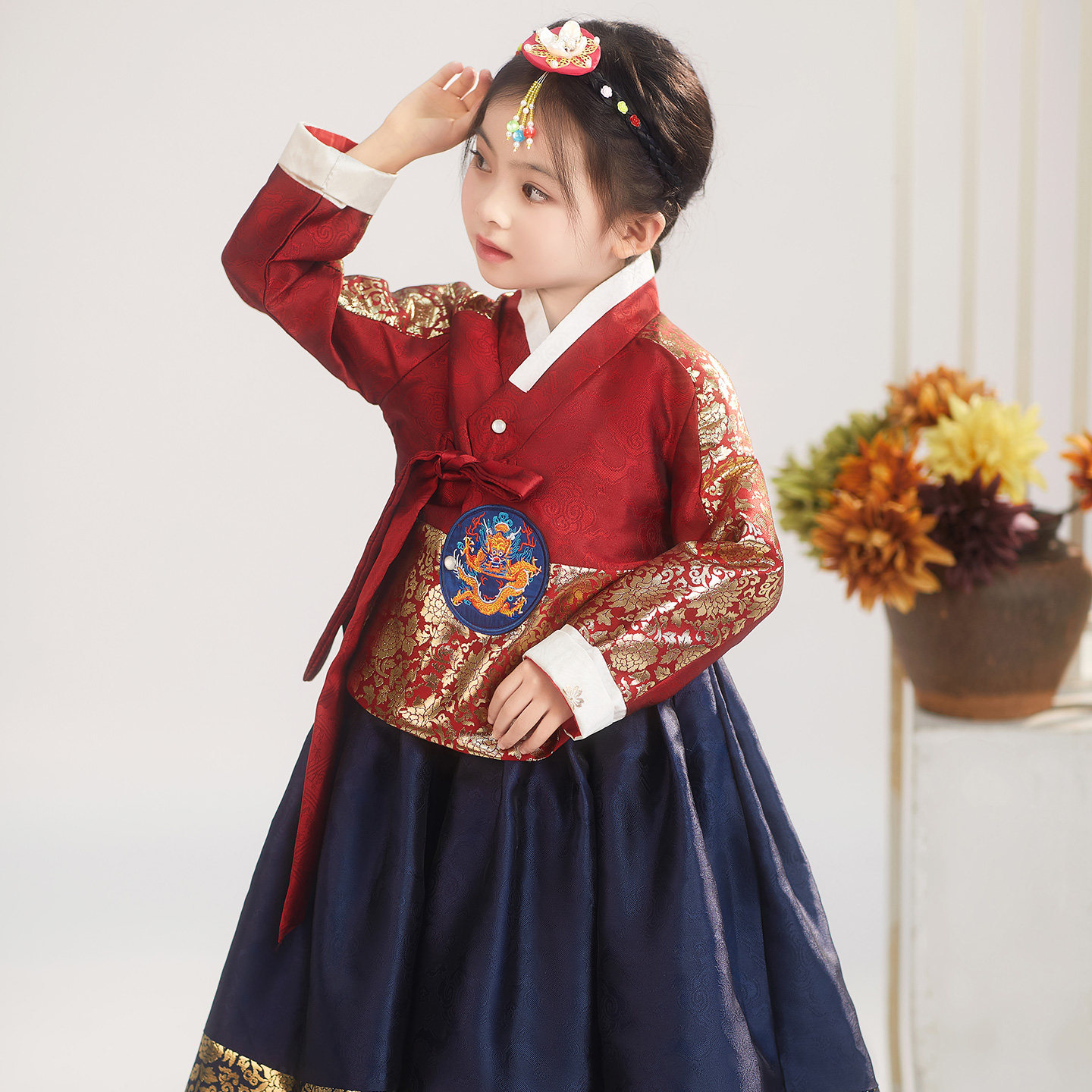 新款韩服烫金红上衣蓝色裙宫廷唐衣韩服演出服儿童表演服摄影服,淘宝优惠券,粉丝福利购,淘宝优惠卷