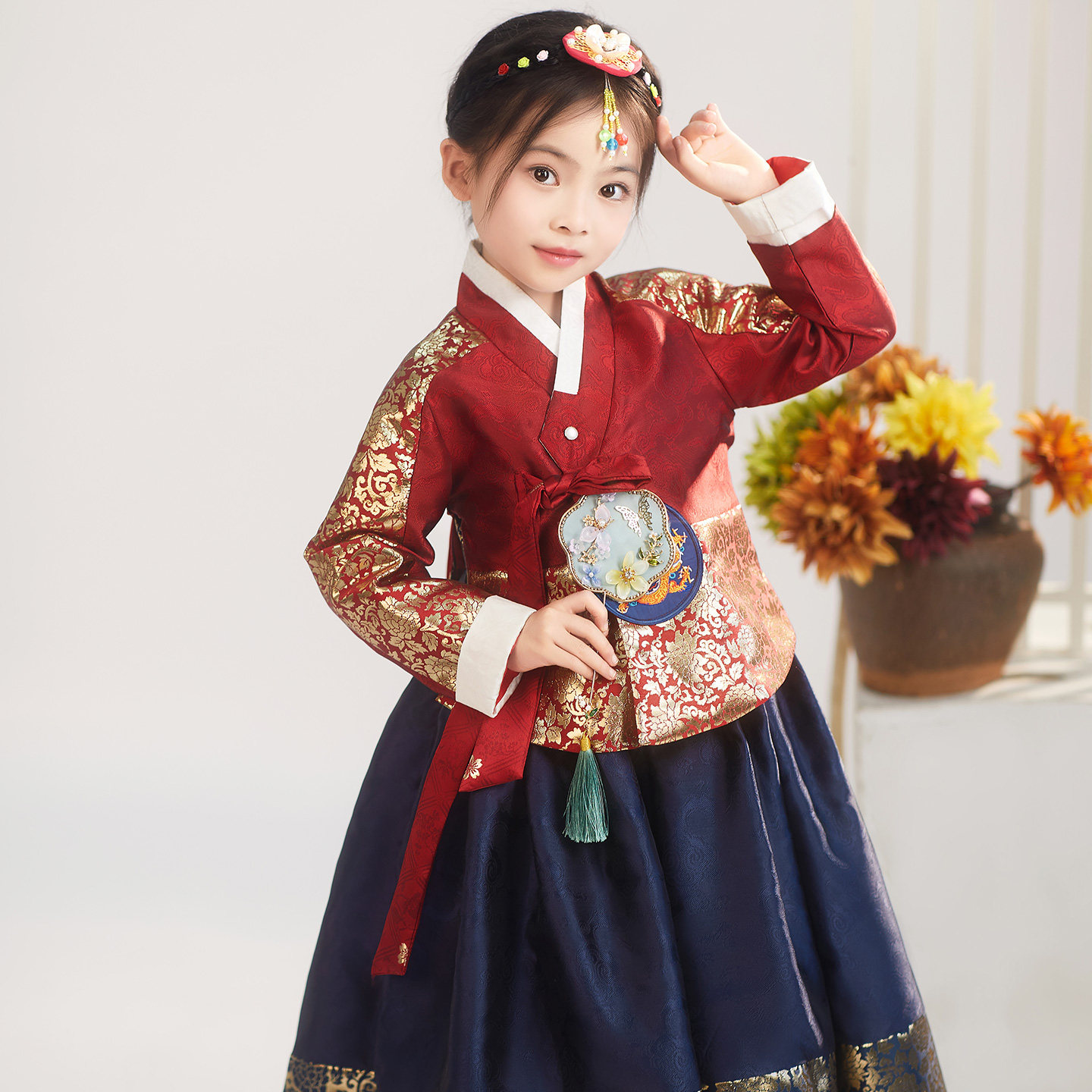 新款韩服烫金红上衣蓝色裙宫廷唐衣韩服演出服儿童表演服摄影服,淘宝优惠券,粉丝福利购,淘宝优惠卷