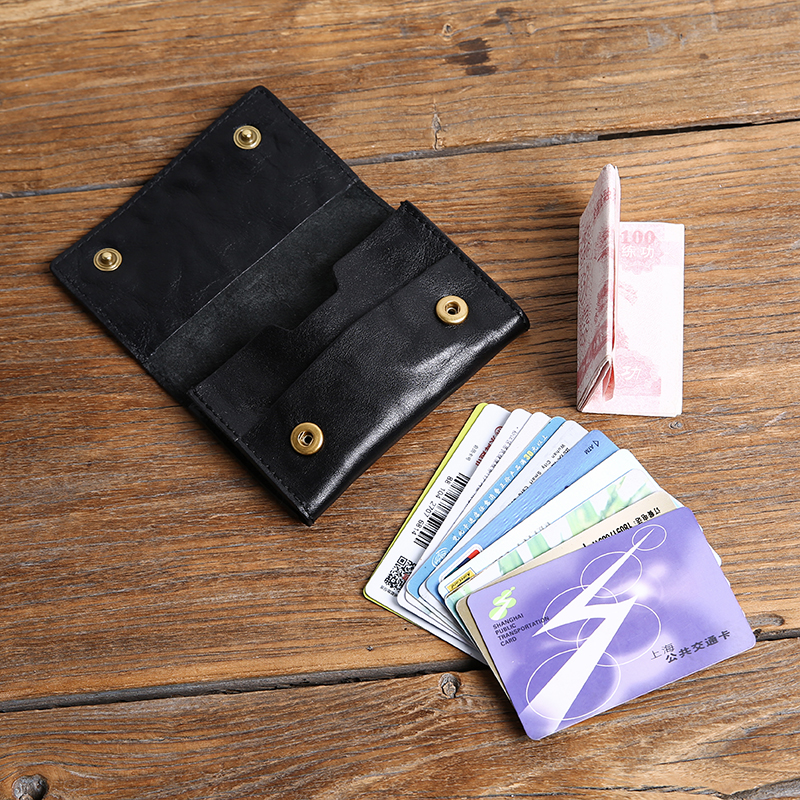 真皮复古小卡包男迷你零钱包文艺女手抓纹头层牛皮便携名片收纳包 - 图1