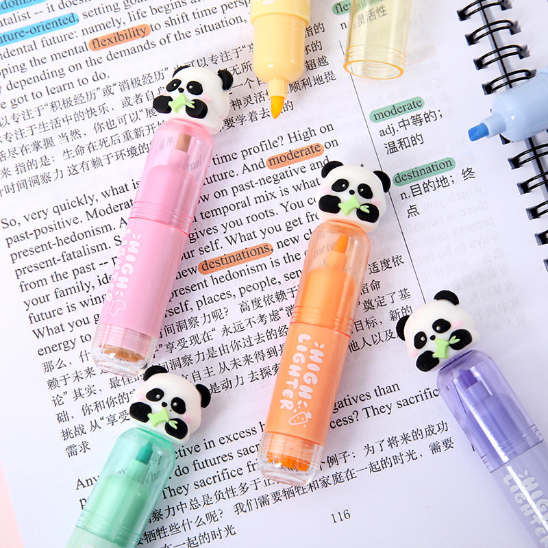 Cute cartoon panda highlighter for good-looking primary school students
