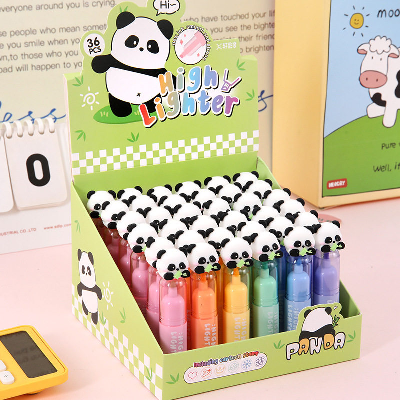 Cute cartoon panda highlighter for good-looking primary school students