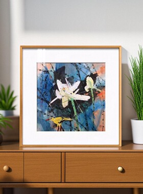 新中式餐厅装饰画现代玄关卧室挂画花卉国画荷花画黄永玉江南莲花