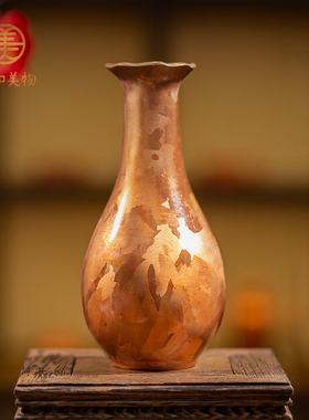 古法无漆云南斑铜花瓶工艺大师马永义手作小装饰品精致居家桌面