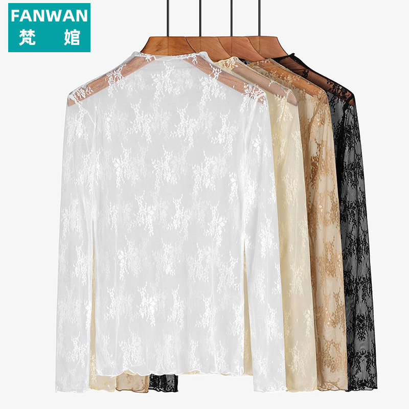 日系甜美性感蕾丝花边透视打底衫 梵婠蕾丝衫/雪纺衫