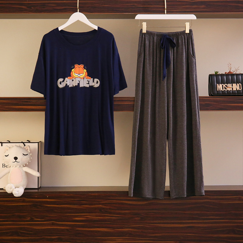 大码200斤可爱宽松莫代尔短袖睡衣 夕照兰睡衣/家居服套装