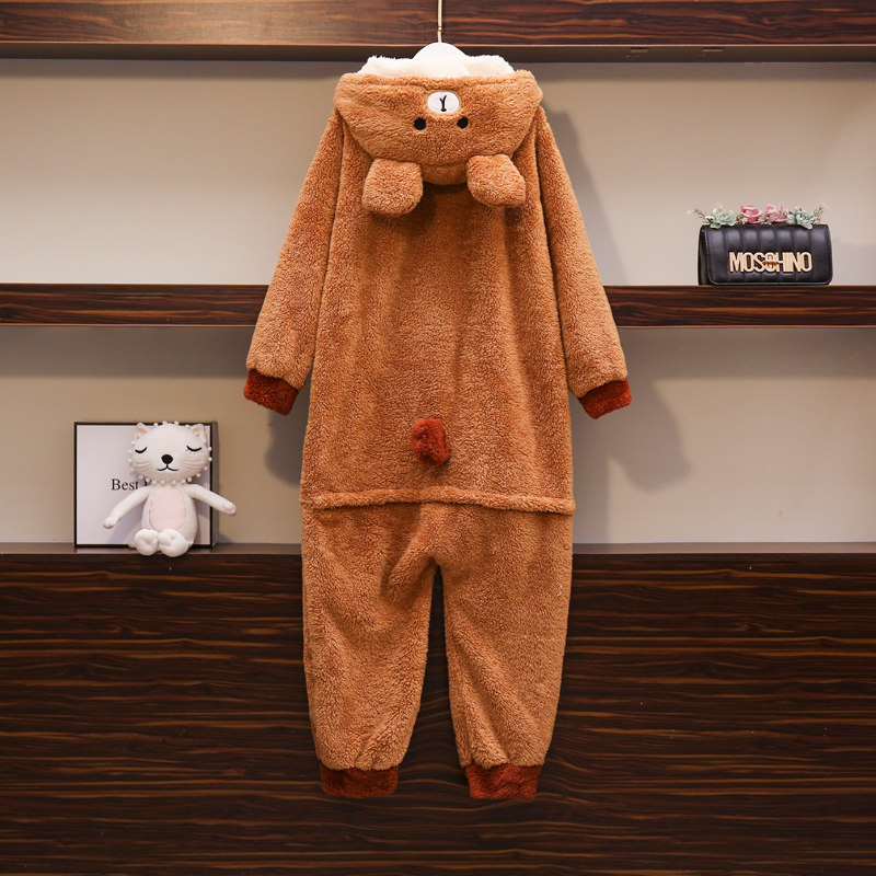 大码连体200斤可爱珊瑚绒加肥睡衣 夕照兰睡衣/家居服套装