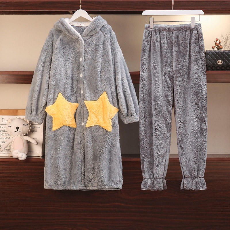 大码200斤珊瑚绒加肥宽松长款睡袍 夕照兰睡袍/浴袍