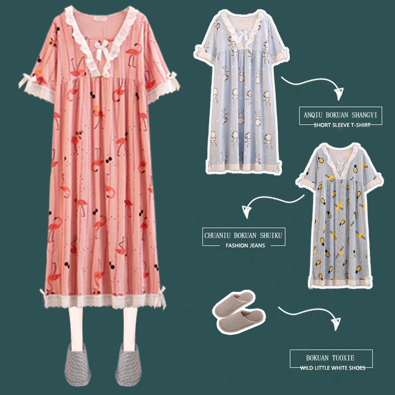 大码200斤胖妹妹纯棉孕妇宽松睡裙 夕照兰睡裙