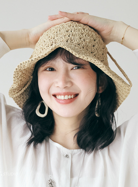 FUCHEMA 钩针渔夫帽女春夏季新款透气防晒遮阳帽度假日系文艺草帽