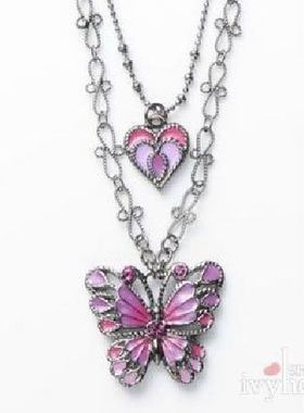紫色蝴蝶项链两件套坠子