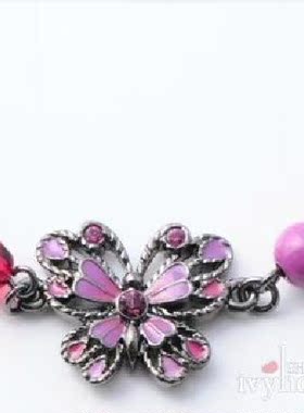 华丽风珠子复古紫色蝴蝶女士手链