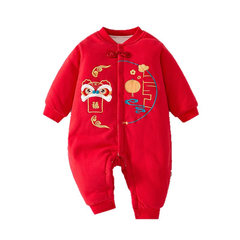 0-2岁婴幼儿纯棉120克夹棉连体衣A类男女宝百天周岁新年连身哈衣 - 图3