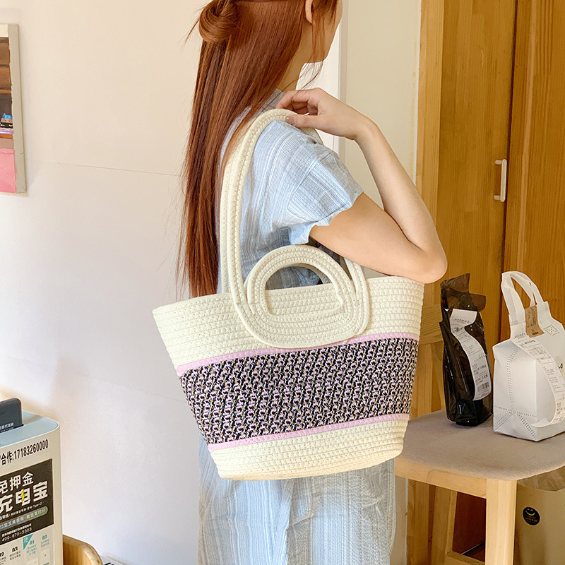 小众编织包大容量2026新款单肩手提包质感通勤海边沙滩手拎水桶包,淘宝优惠券,粉丝福利购,淘宝优惠卷