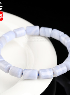 蓓蓓福水晶 天然蓝纹玛瑙桶珠手链 蓝色玛瑙直切桶珠散珠配珠