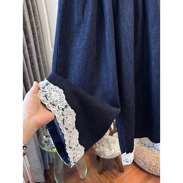 European style women's elastic waist lace jeans