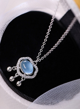 S925银海蓝宝平安锁项链