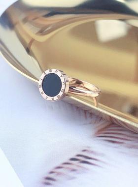 罗马数字黑色圆形戒指女食指轻奢时尚个性潮小众设计简约精致指环