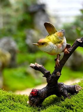 微景观小鸟摆件花园庭院盆栽假山水景造景装饰仿真翠鸟树脂工厂家