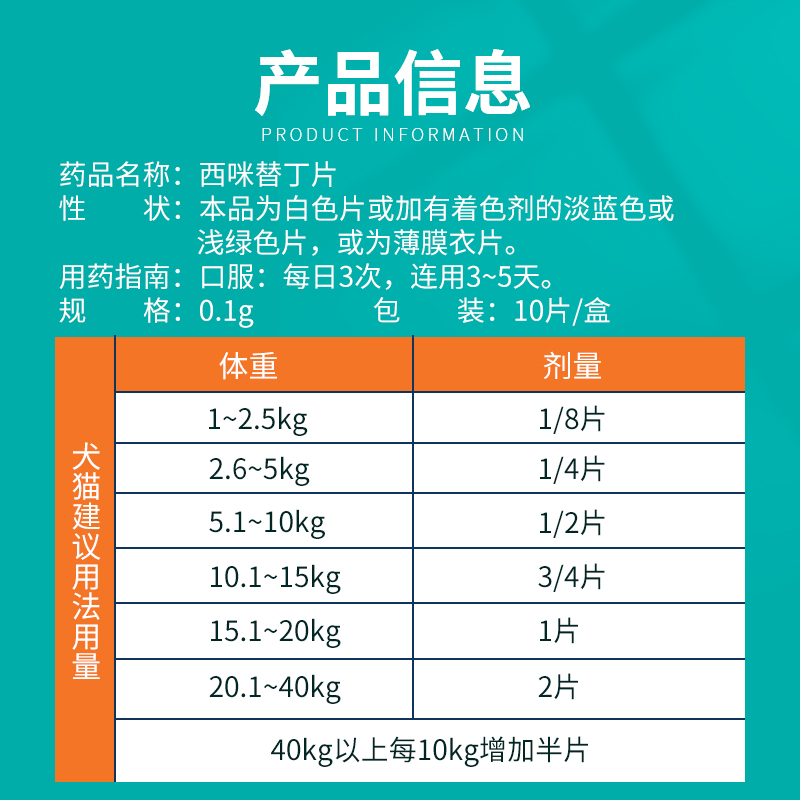 西咪替丁片西米猫咪狗狗用肠胃炎症药调理呕吐药宠物止吐黄水兽用 - 图2