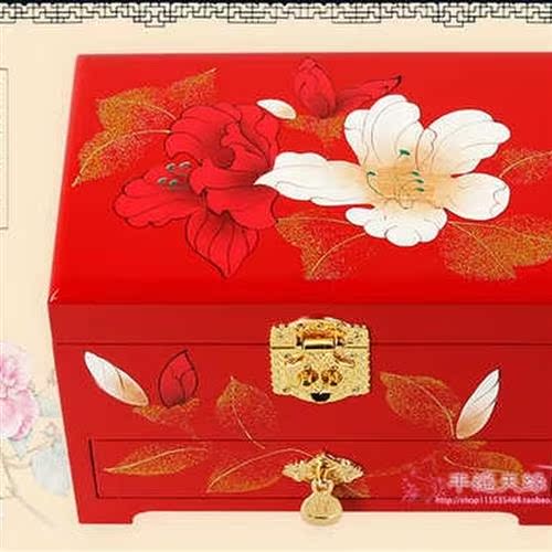 平遥推光漆器复古首饰品木质梳妆化妆盒结婚生日礼物三层收纳盒 - 图1