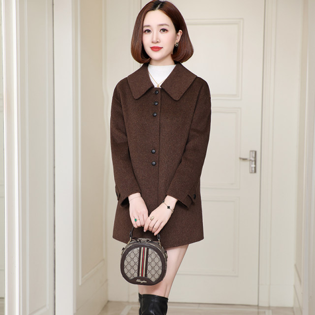 New high-end double-sided fleece coat for women's mid-length doll collar Korean wool woolen small mother's coat autumn and winter