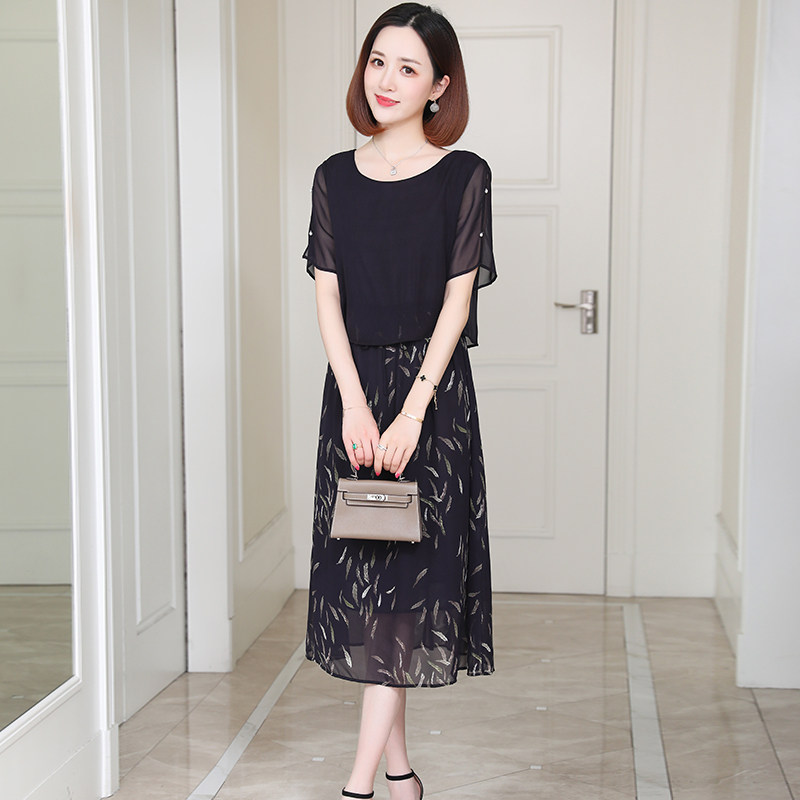 高端真丝连衣裙假两件桑蚕丝裙子 傲冬连衣裙