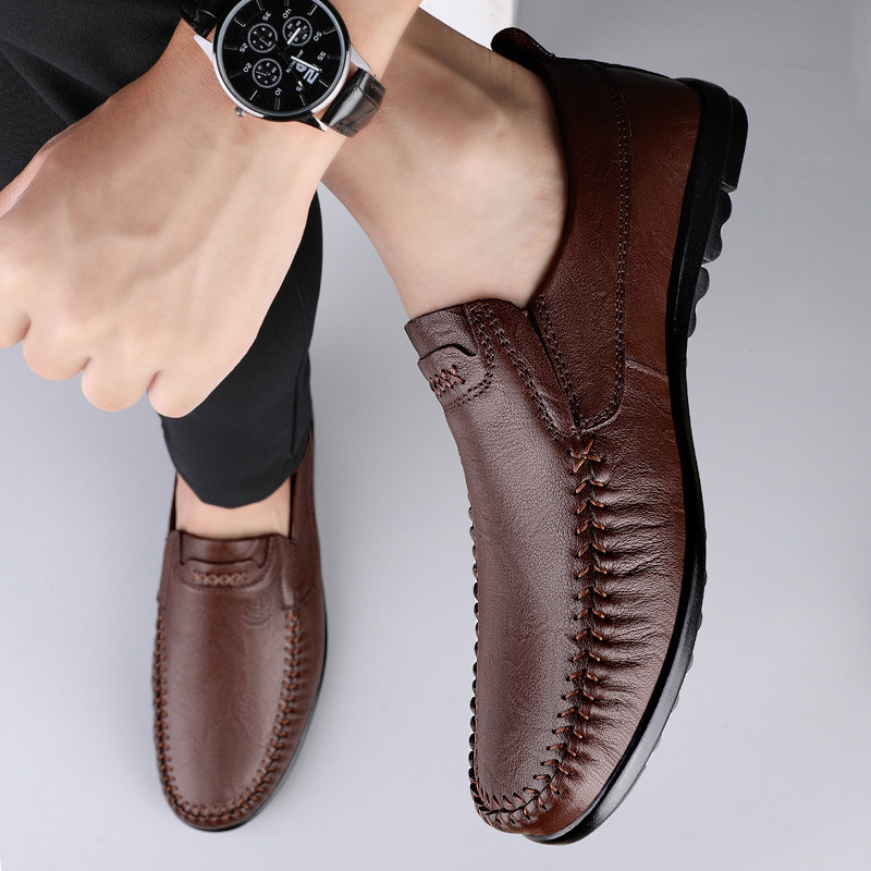 皮鞋男秋冬新款休闲鞋真皮男士皮鞋软牛皮透气商务男鞋豆豆鞋子男,淘宝优惠券,粉丝福利购,淘宝优惠卷