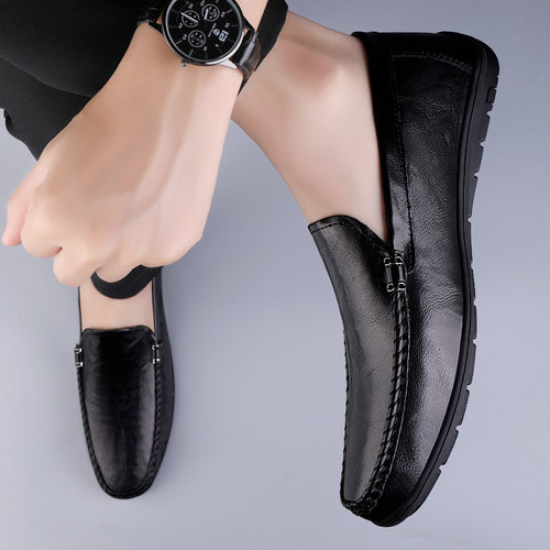 捡漏特价清仓真皮牛皮休闲皮鞋软皮软底一脚蹬豆豆鞋百搭透气男鞋 - 图1