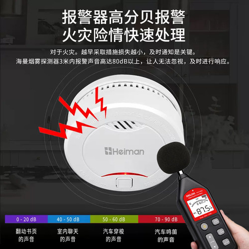 海曼烟雾报警器家用独立式烟感应厨房消防专用烟杆火灾探测警报器 - 图3