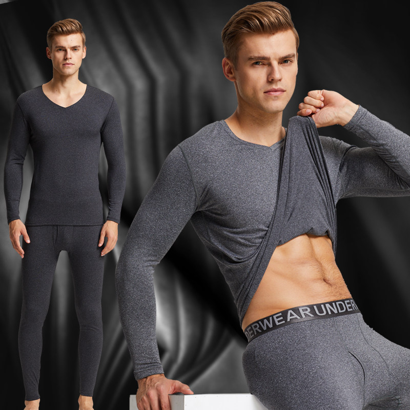 男士保暖无痕发热加绒紧身棉毛衫 狼语内衣保暖套装