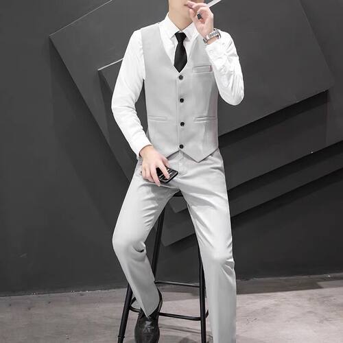 春秋男士西装马甲西裤衬衫套装韩版结婚礼服三件套职业装西服马夹 - 图3