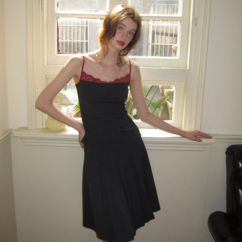 竹依依法式复古性感少女蕾丝拼接黑色吊带裙套装女夏修身显瘦款,淘宝优惠券,粉丝福利购,淘宝优惠卷