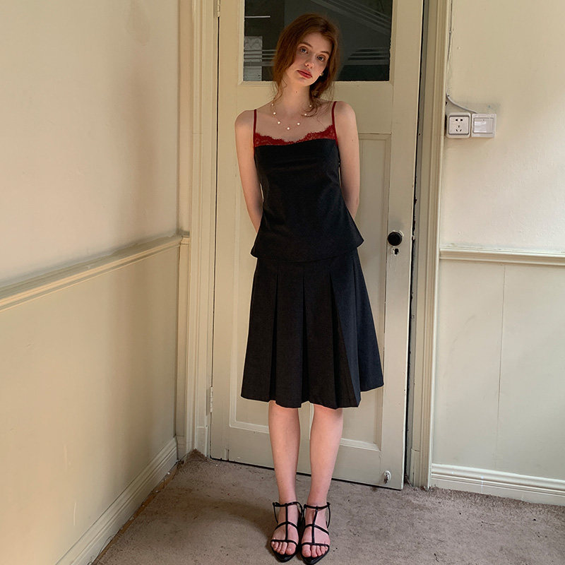 竹依依法式复古性感少女蕾丝拼接黑色吊带裙套装女夏修身显瘦款,淘宝优惠券,粉丝福利购,淘宝优惠卷