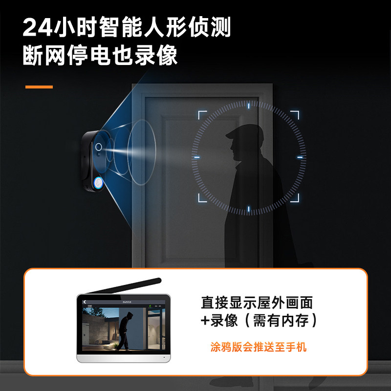 别墅无线可视对讲门铃户外防水电子猫眼监控摄像头免打孔带显示屏,淘宝优惠券,粉丝福利购,淘宝优惠卷