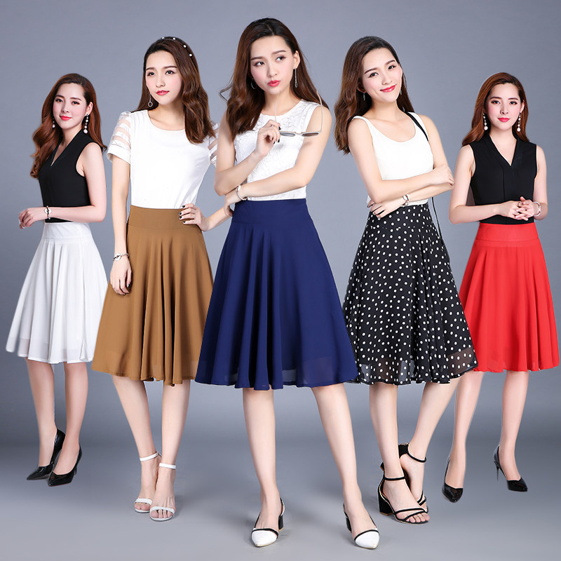 雪纺中长款夏季新款a字裙半身裙 卡吉鹿服饰半身裙