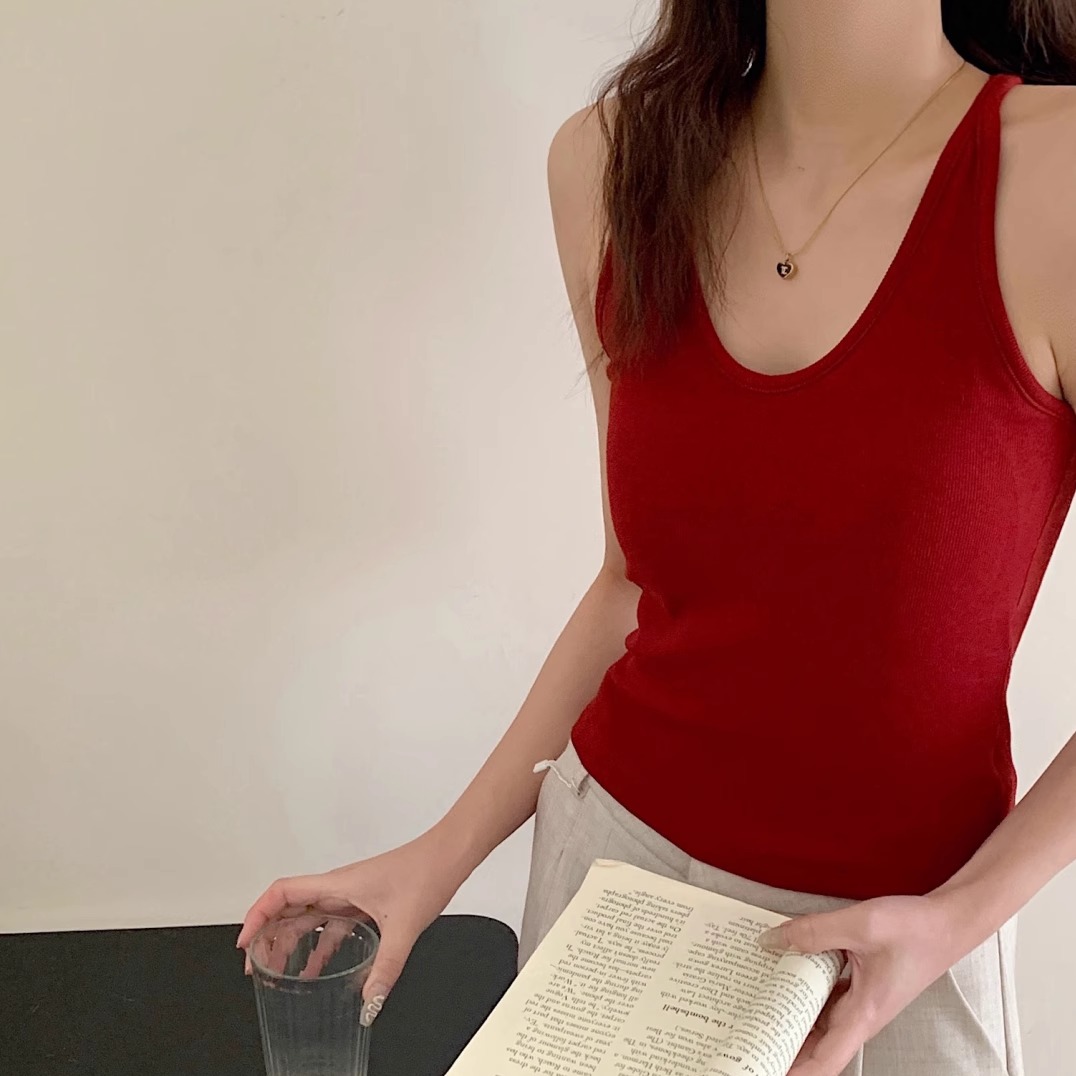 暖小艾法式挂脖背心588-1女士吊带一体杯文胸遮副乳打底美背上衣