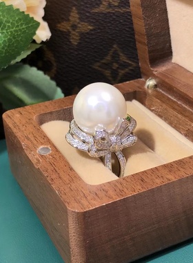丝带蝴蝶结满钻淡水珍珠戒指