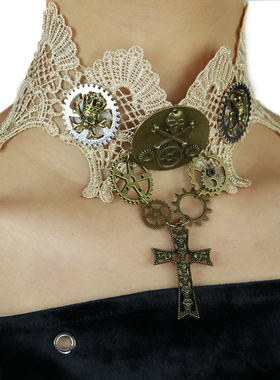 choker蒸汽朋克蕾丝骷髅齿轮项链