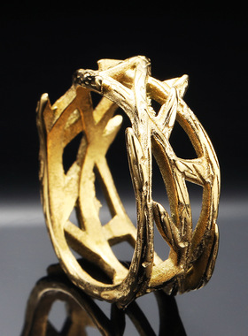 ins小众设计欧美复古荆棘树枝皇冠元素钛钢戒指 个性手饰男女同款