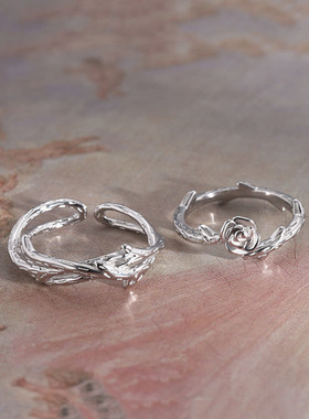 新款荆棘玫瑰情侣戒指ins风男女一对小众开口指环创意玫瑰花戒指