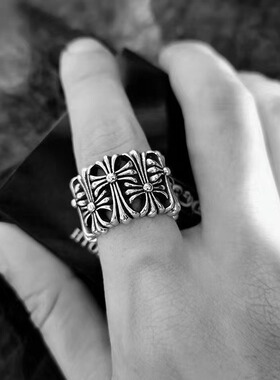 克罗伈戒指圆墓葬对戒复古戒指高级十字架花纹情侣款指环手饰