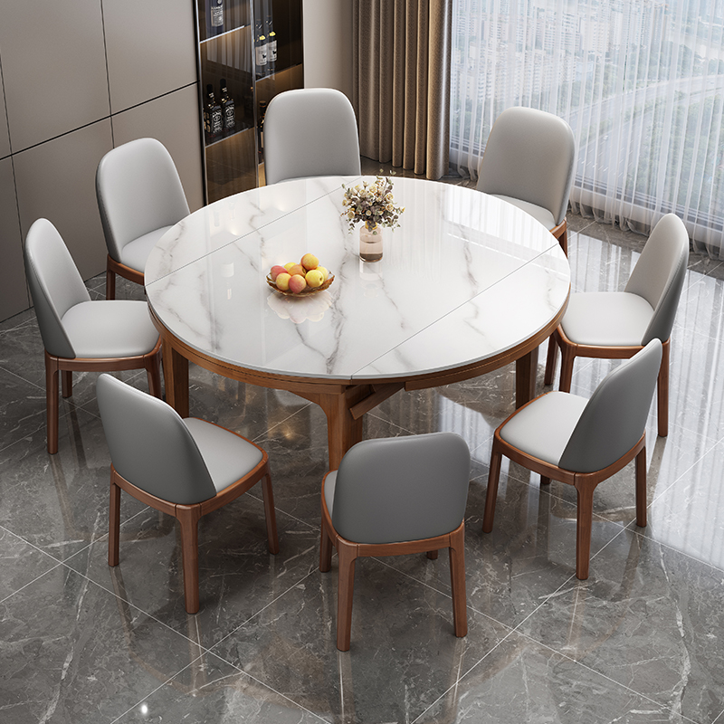 实木岩板餐桌2025新款家用轻奢现代简约可伸缩变圆桌小户型饭桌子 - 图2