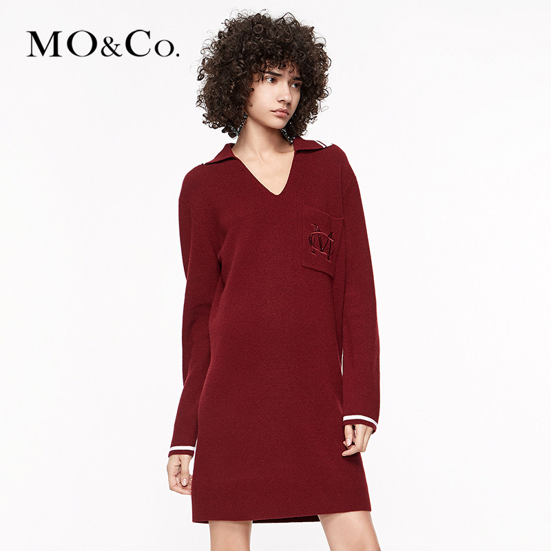 moco春秋季新品v领摩安珂连衣裙 moco摩安珂outlets店连衣裙