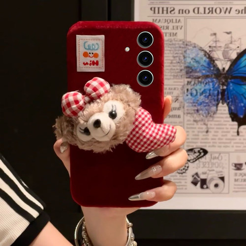 适用三星s23ultra手机壳s24plus立体s21蝴蝶结s10+达菲熊s22带s20挂链note10秋冬s9毛绒s23fe冬天s8十noto20 - 图2