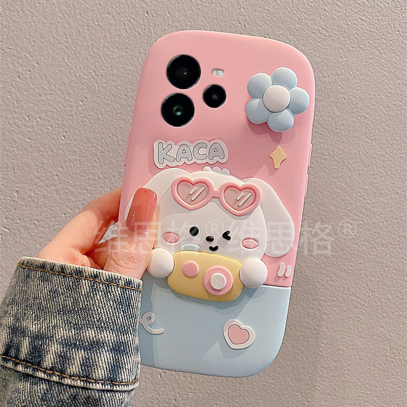 爱心玉桂狗适用oppo真我13pro+手机壳gtneo5se卡通12可爱11带gt7立体6旋转q3s花朵v25硅胶x2十realme软壳0pp0 - 图2