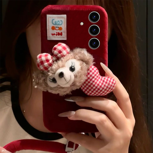 适用三星s23ultra手机壳s24plus立体s21蝴蝶结s10+达菲熊s22带s20挂链note10秋冬s9毛绒s23fe冬天s8十noto20 - 图0