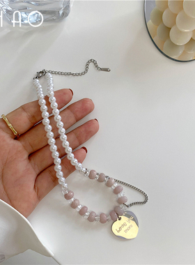 少女风爱心吊坠珍珠配饰锁骨链