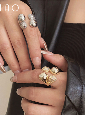 繁星若梦 欧美时尚设计感不规则镶钻开口戒指 轻奢冷淡风食指指环