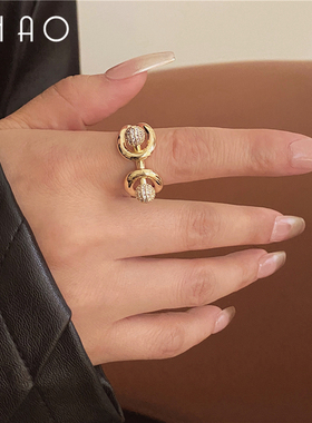 步摇星坠~欧美复古时髦金属镶钻个性夸张戒指 高级感时尚气质指环